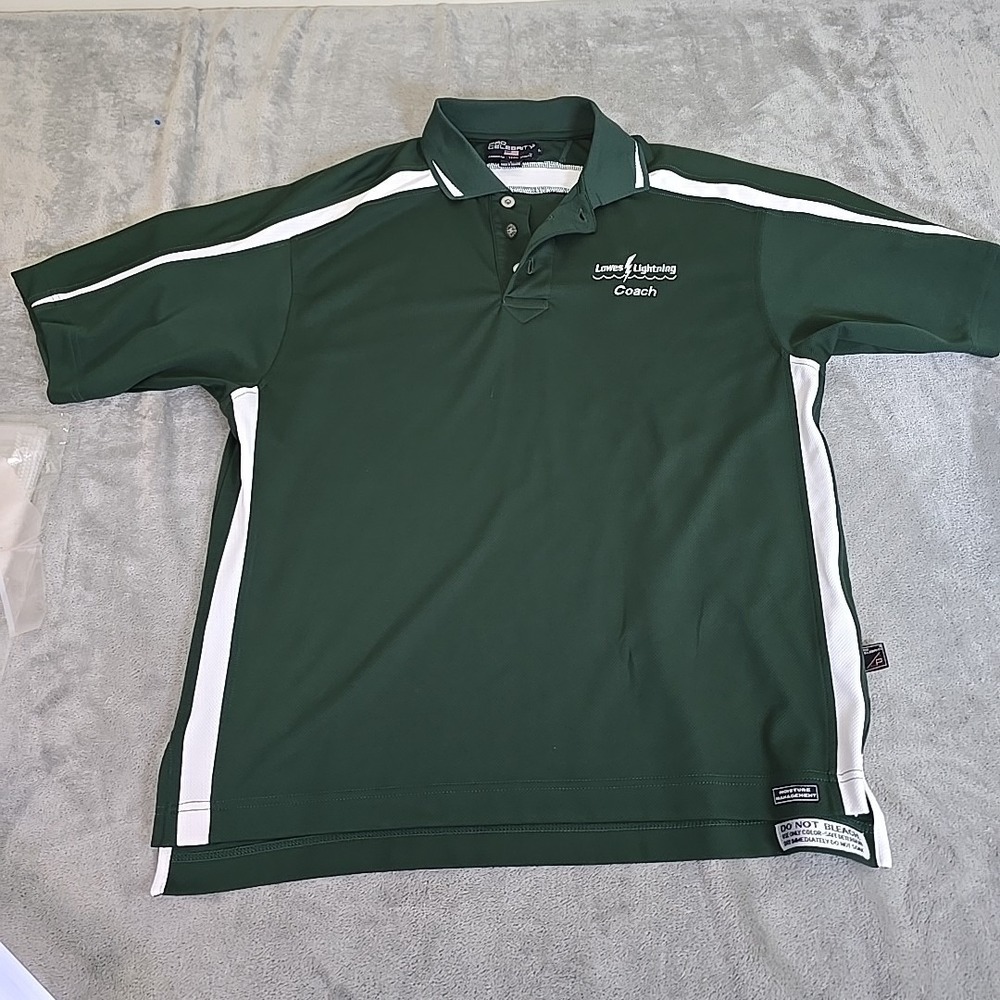 Pro Celebrity Shirt Mens Large Green & White Polo Lowe's Lightning Team Workwear